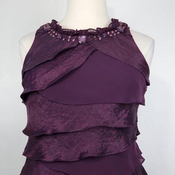 S.L. Fashions Embellished Tiered Layered Sheath Purple Cocktail Dress Size 14 - Picture 6 of 16
